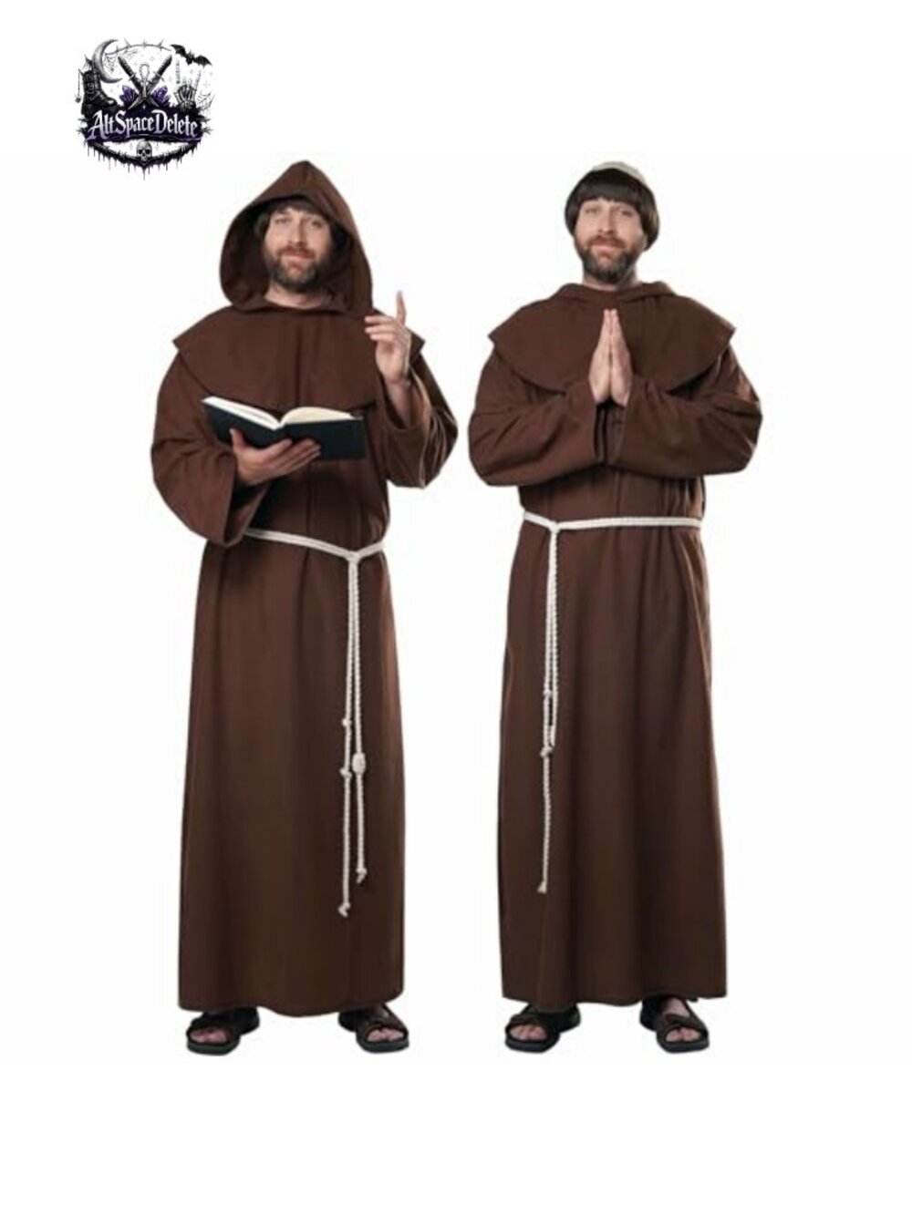 Men's Renaissance Friar Costume Robe with Hood & Cord Waist Tie